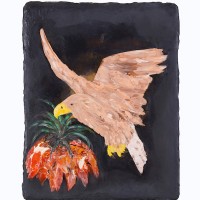 Adler auf Schwarzen Fläche mit roter Tulpe
